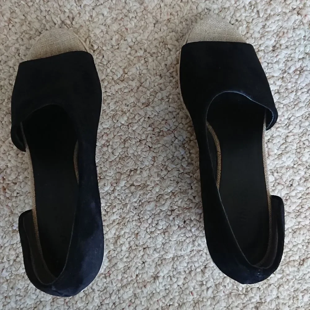 VINCE Sonora Black Suede D'orsay Jute Platform Wedge Sandal size 8.5 M